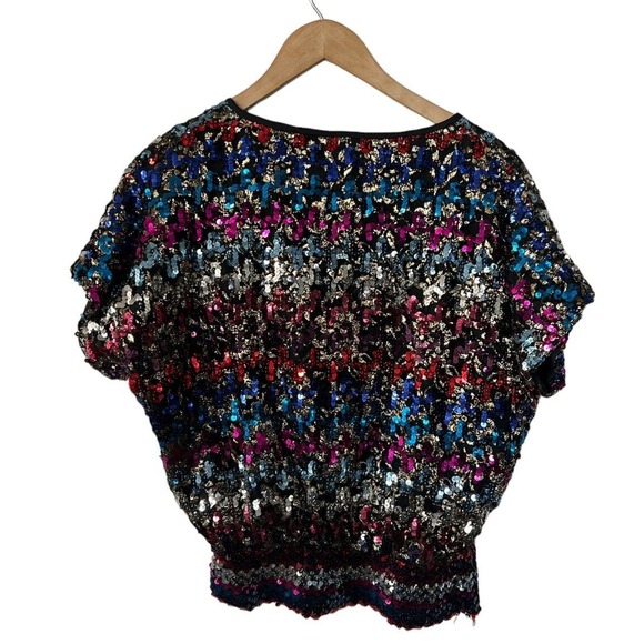 Vintage 80s Adamo Disco Rainbow Sequin Top Small - Picture 2 of 6